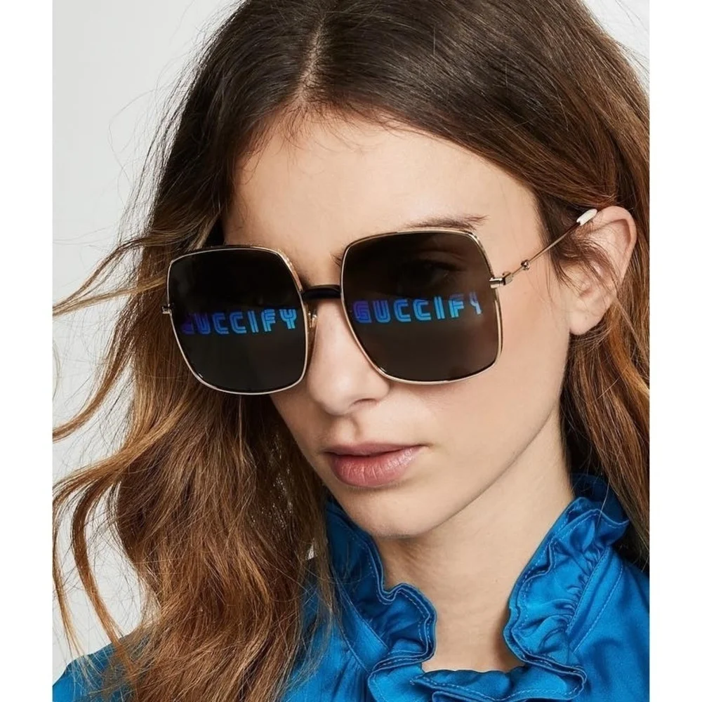 NWT Gucci GG0414S-002-60 Gold Oversized 60mm Sunglasses